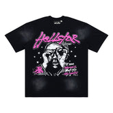 Hellstar Pink Script Portrait Graphic T-Shop T-Shirt (Vintage Black / Pink)