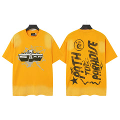 Hellstar Style Vintage Wash Graphic Oversized T-Shirt - Yellow