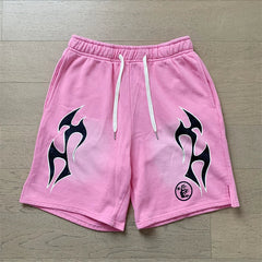 Foreign Trade American Trend Hell Star Retro Printed Ins Same Style Summer High Street Casual Trendy Washed Sports Shorts (1)