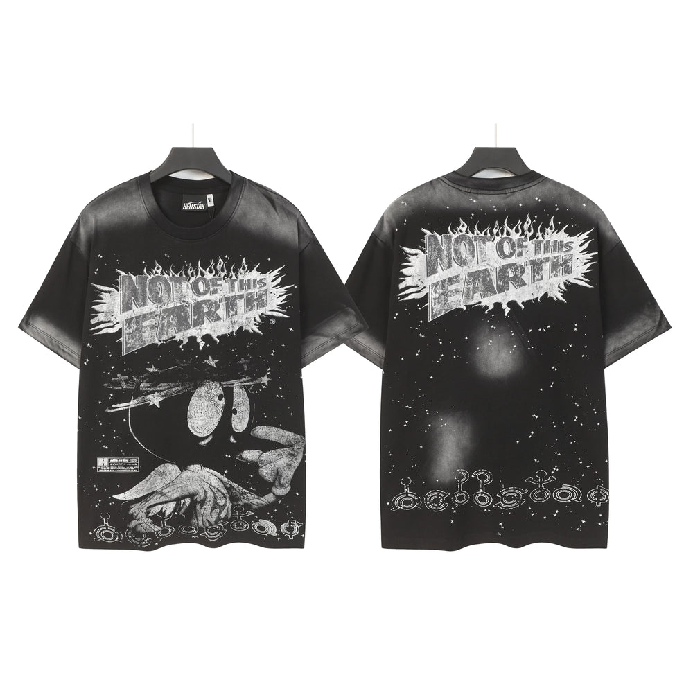 Hellstar Style Vintage Wash Graphic Oversized T-Shirt - Black