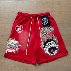 Foreign Trade American Trend Hell Star Retro Printed Ins Same Style Summer High Street Casual Trendy Washed Sports Shorts (12)
