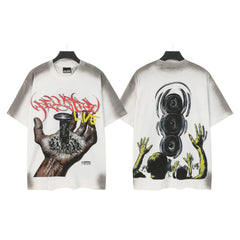 Hellstar Style Vintage Wash Graphic Oversized T-Shirt - Off White