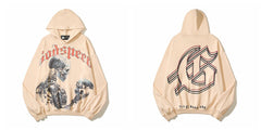 Vintage "Godspeed" Skeleton Graphic Oversized Beige Hoodie