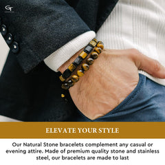 Men's TIGER EYE, BLACK ONYX Flat bead Bracelet