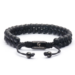 Men's BLACK ONYX Double Bead Bracelet