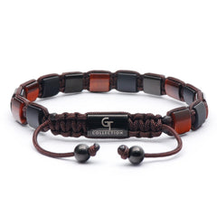 Men's RED TIGER EYE, BLACK ONYX Flat bead Bracelet