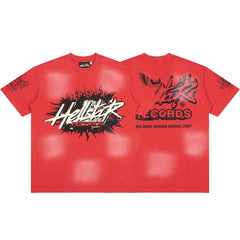 Hellstar Records Flame Graphic Acid Wash Oversized T-Shirt