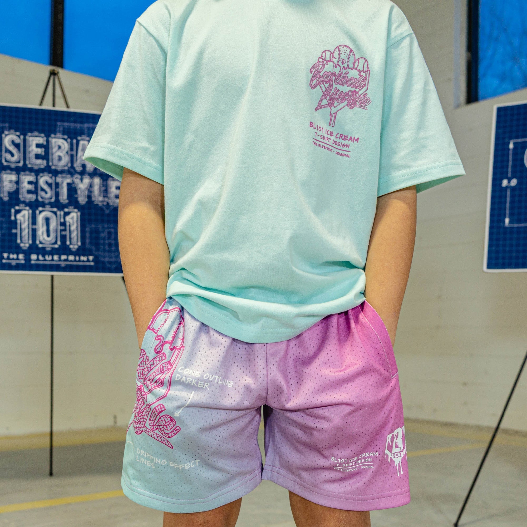 OG Ice Cream Design Shorts - Light Blue