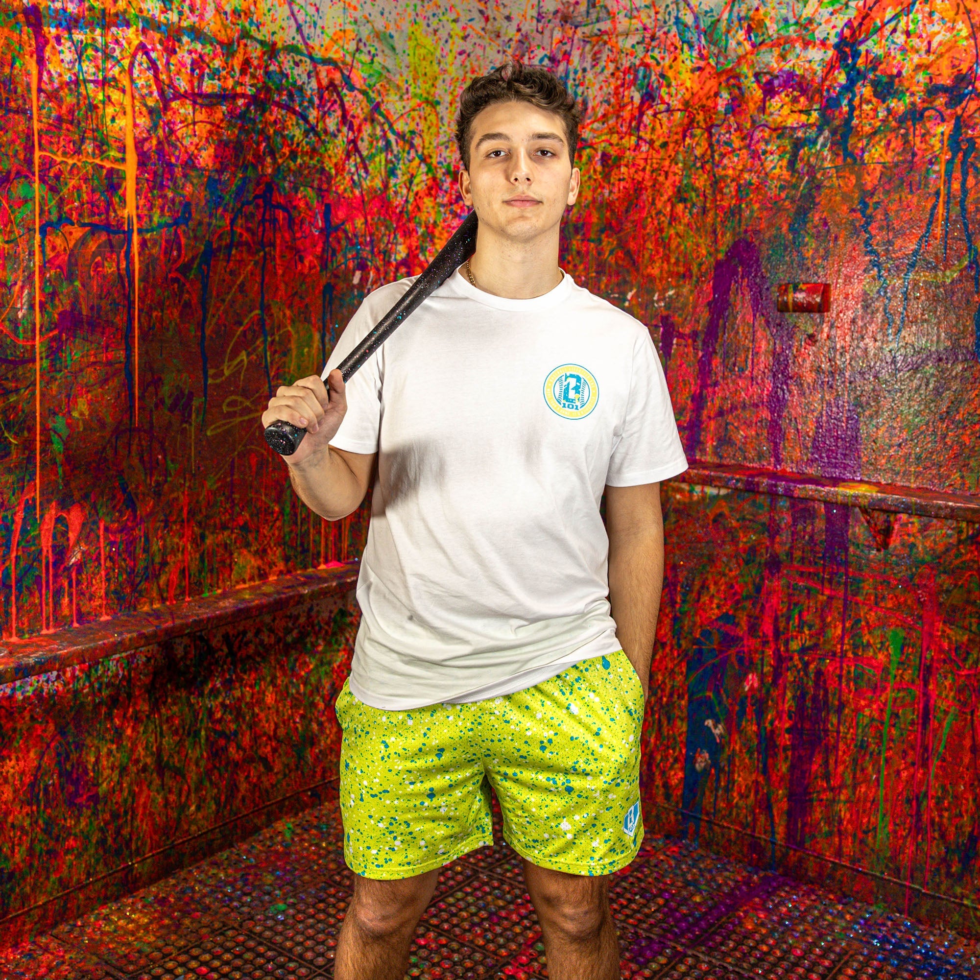 Splatter Shorts - Highlighter Yellow