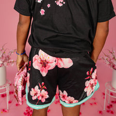 Cherry Blossoms Court Shorts - Black