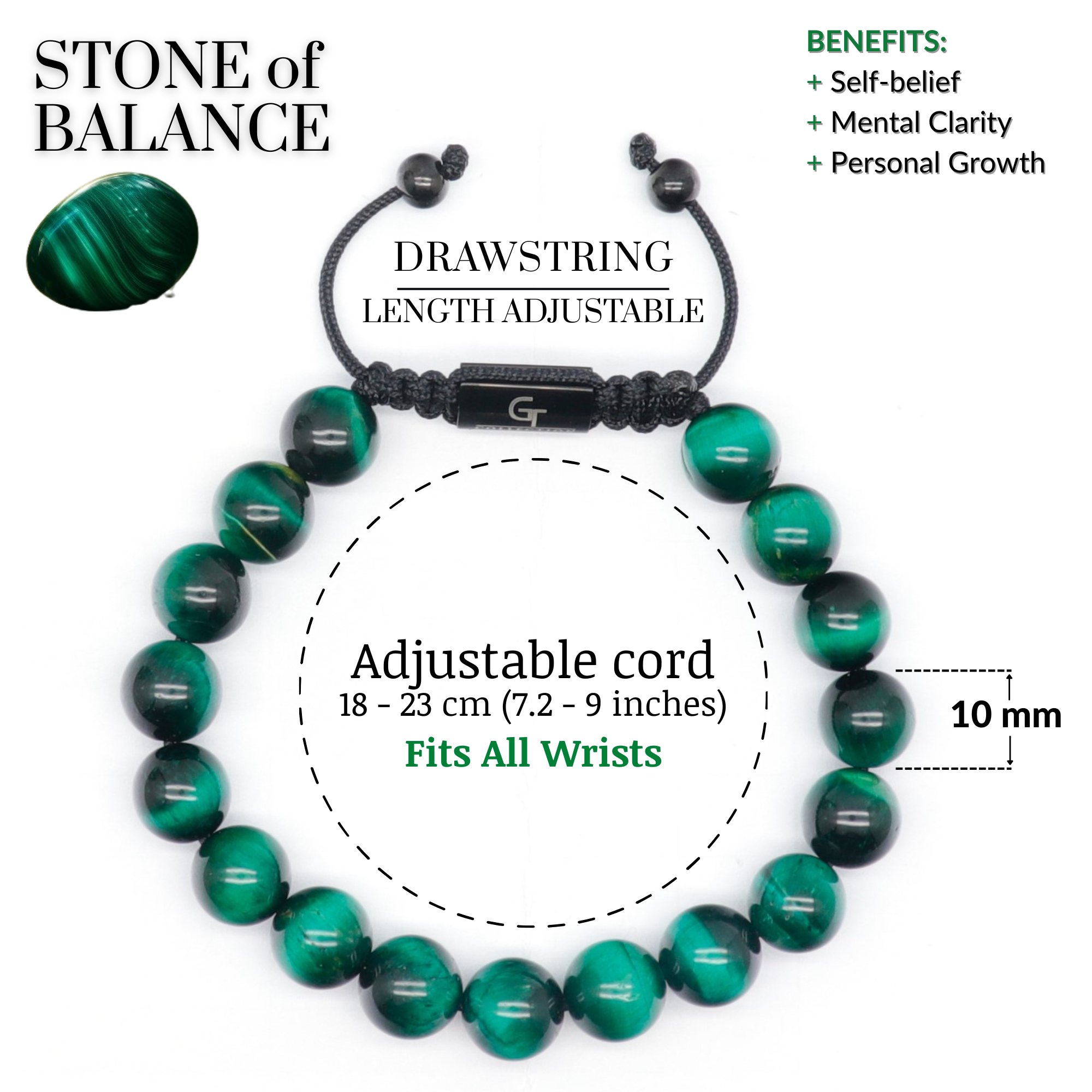 Men's GREEN TIGER EYE Beaded Bracelet