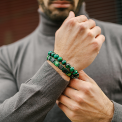 Men's GREEN TIGER EYE, BLACK ONYX Flat bead Bracelet