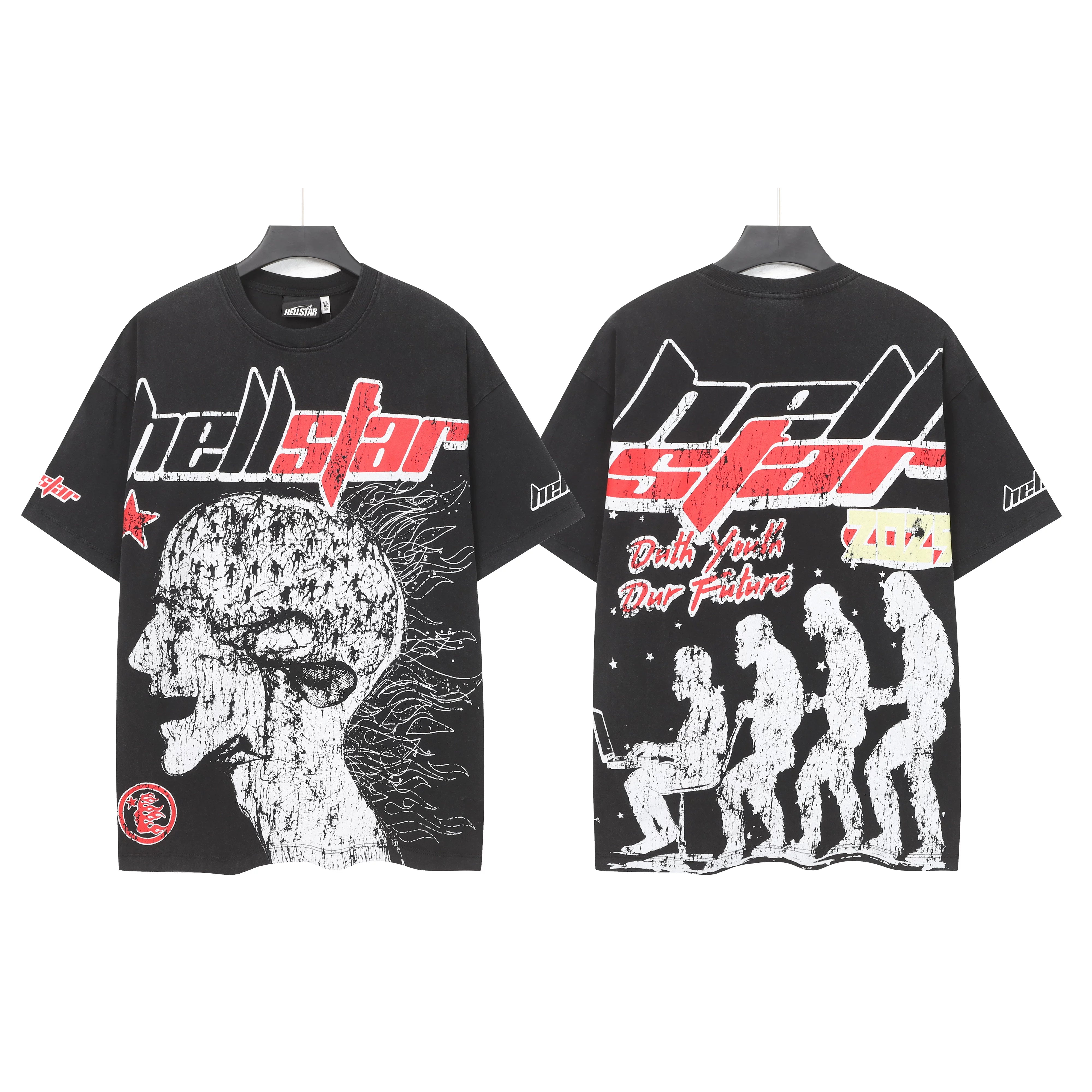 Hellstar Style Vintage Wash Graphic Oversized T-Shirt - Blue Collection