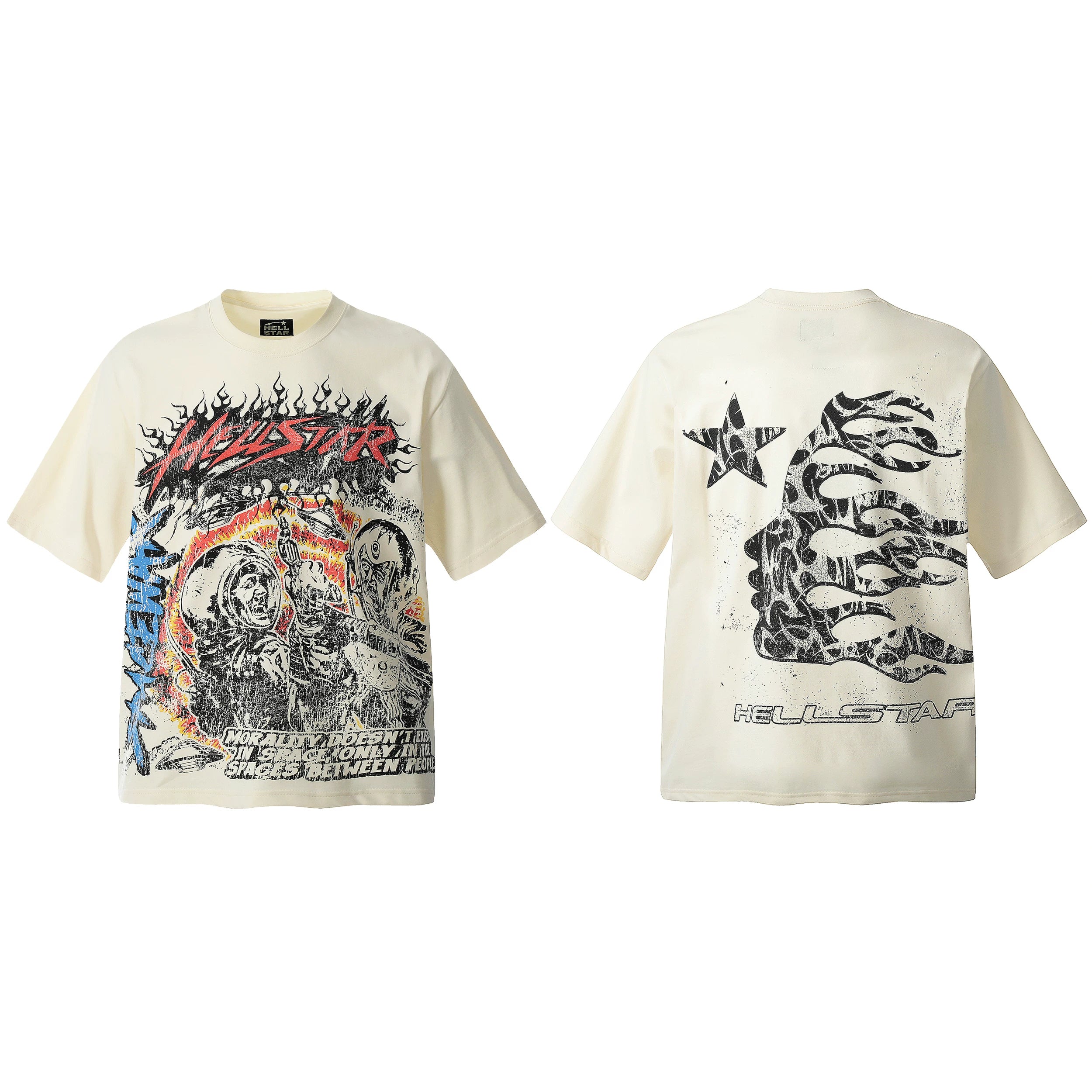 Hellstar Style Vintage Wash Graphic Oversized T-Shirt - Off White