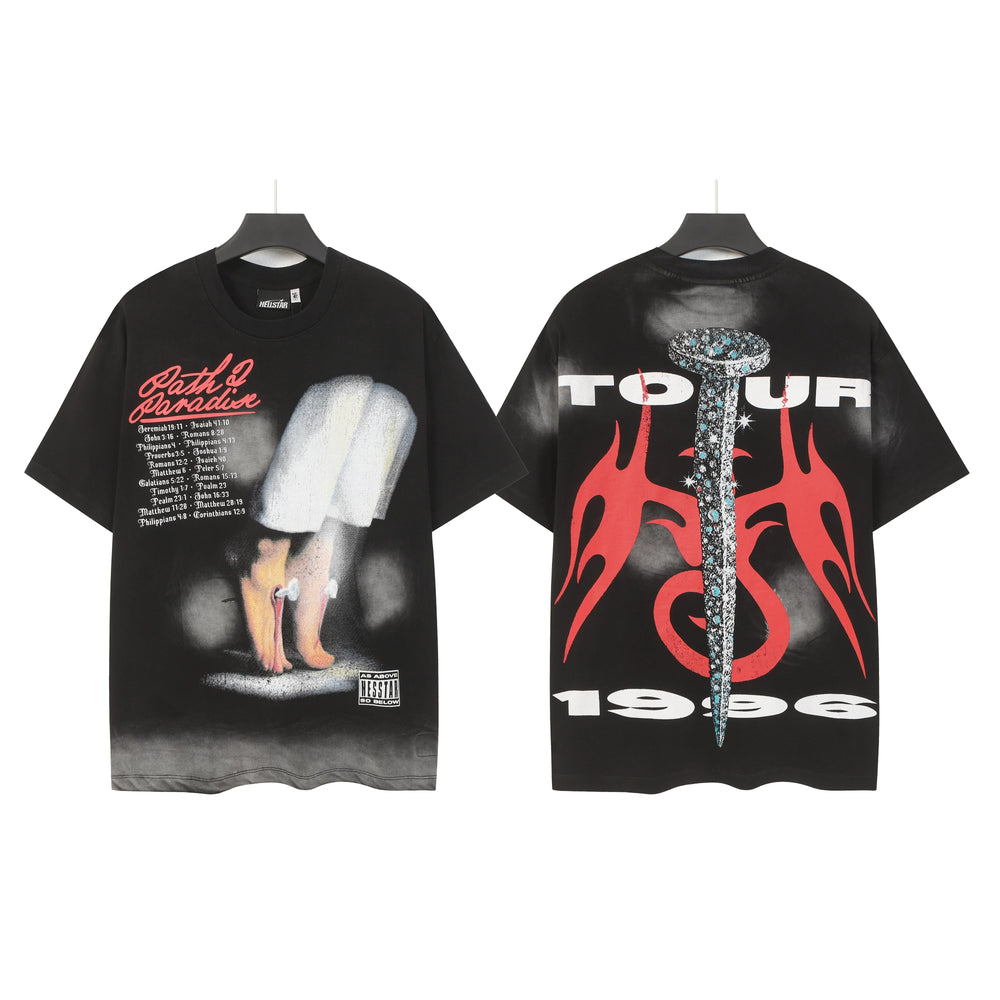 Hellstar Style Vintage Wash Graphic Oversized T-Shirt - Black