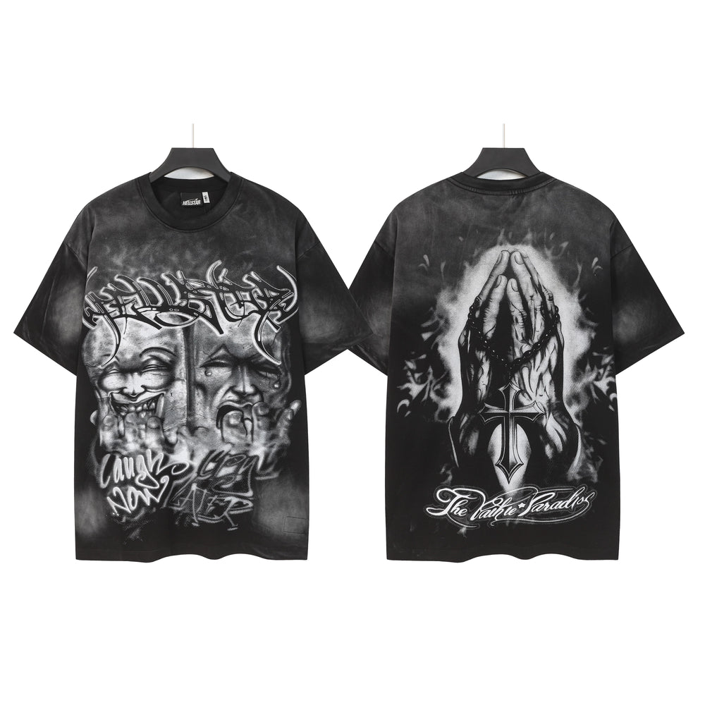 Hellstar Style Vintage Wash Graphic Oversized T-Shirt - Off White