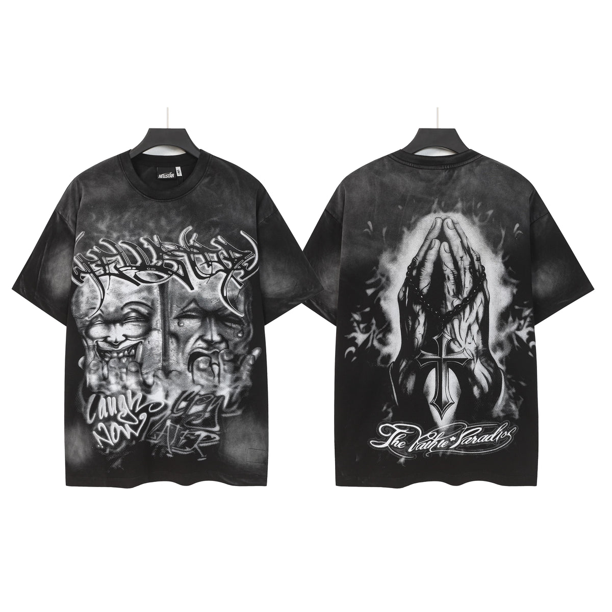 Hellstar Style Vintage Wash Graphic Oversized T-Shirt - Off White