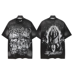 Hellstar Style Vintage Wash Graphic Oversized T-Shirt - Off White