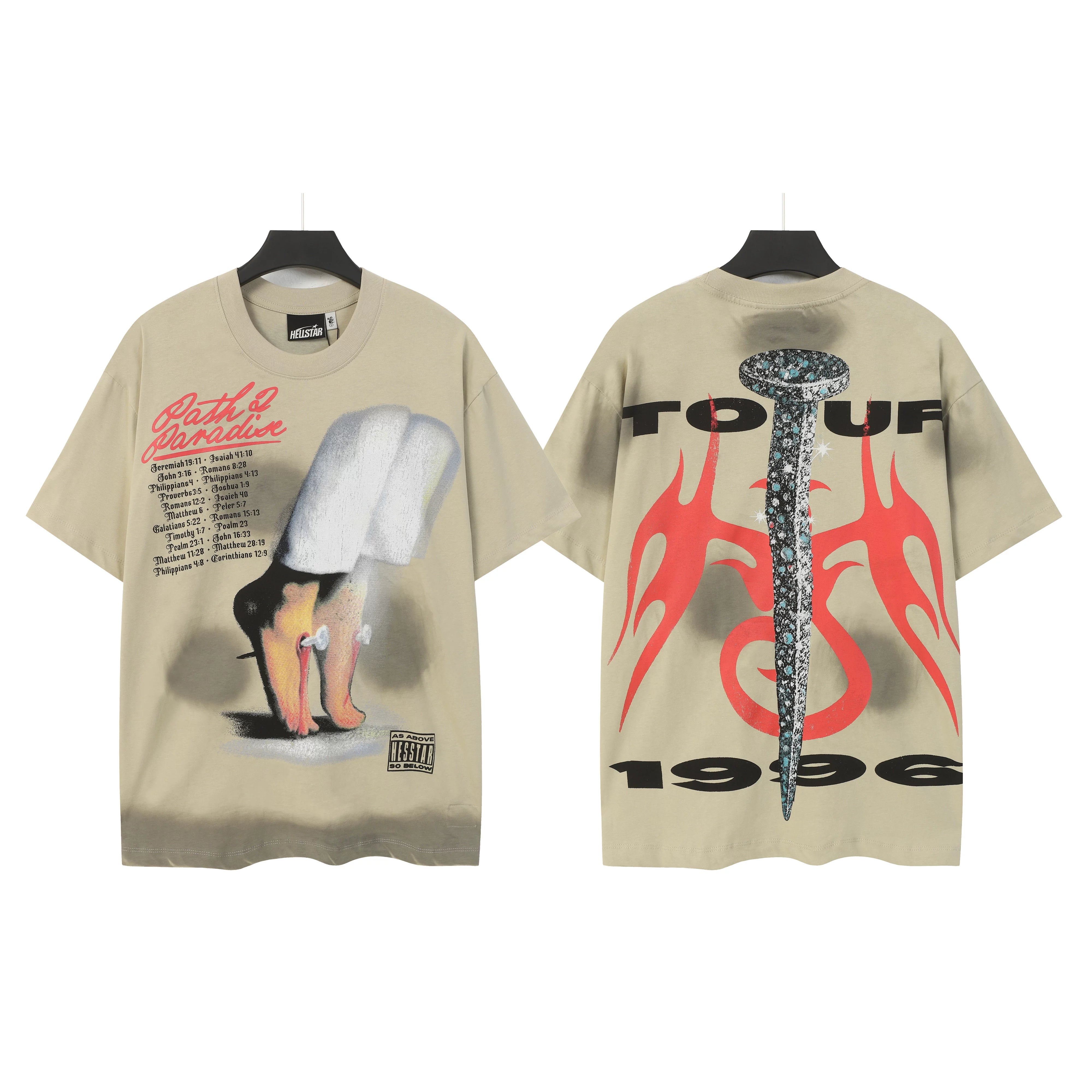 Hellstar Style Vintage Wash Graphic Oversized T-Shirt - Beige