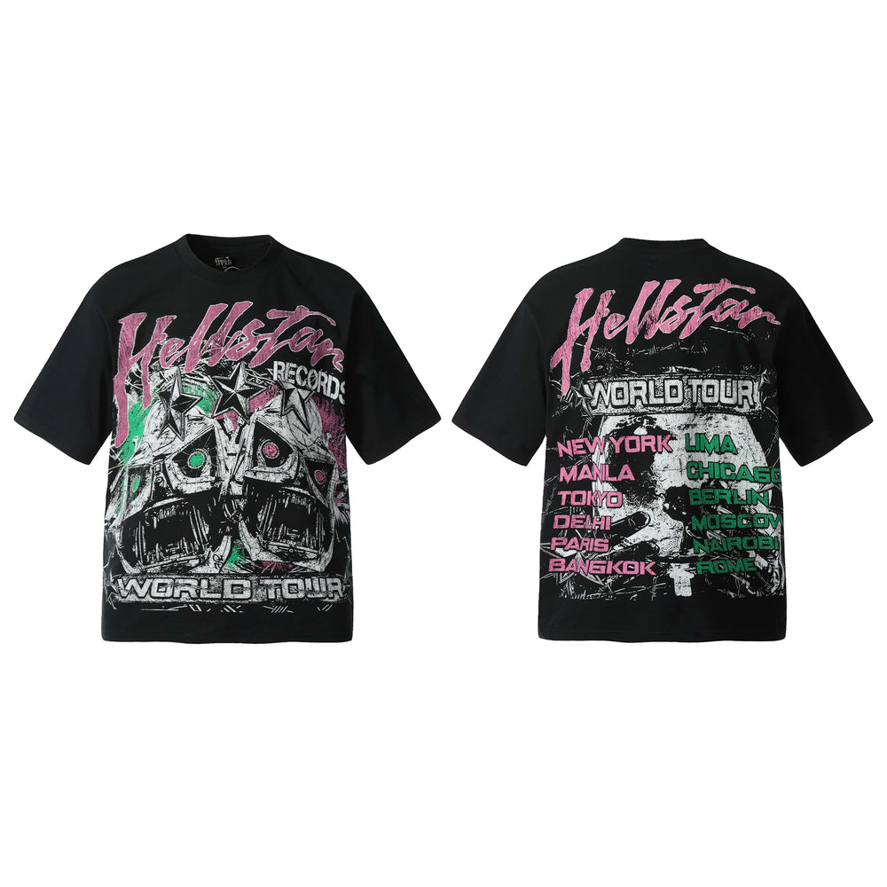 Hellstar Style Vintage Wash Graphic Oversized T-Shirt - Black
