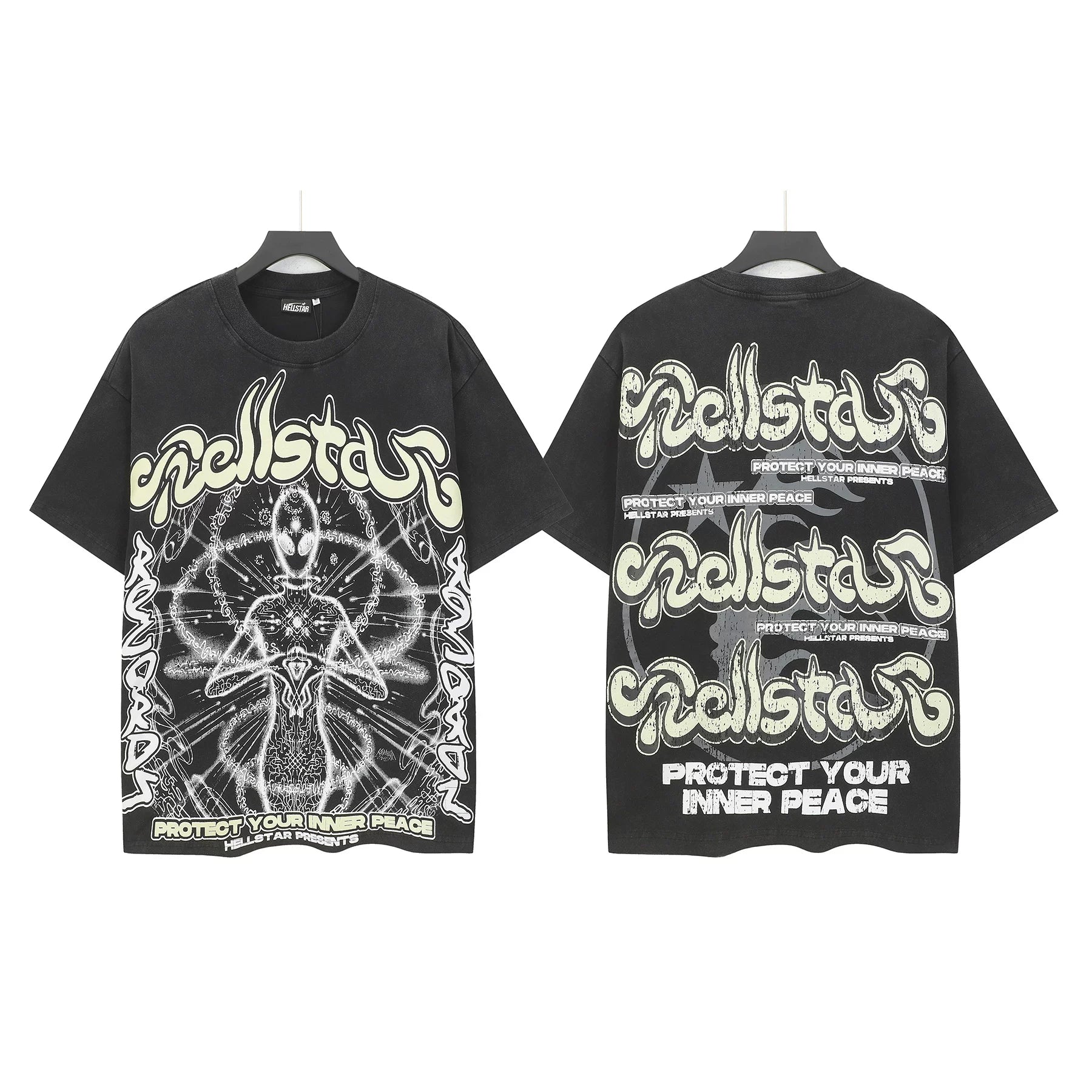 Hellstar Style Vintage Wash Graphic Oversized T-Shirt - Black Collection