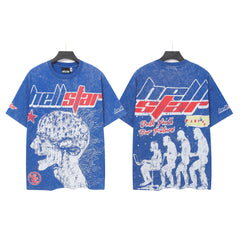 Hellstar Style Vintage Wash Graphic Oversized T-Shirt - Blue Collection