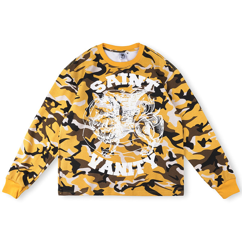 SAINT VANITY Winged Creature Graphic Long-Sleeve T-Shirt - Yellow Camo / White