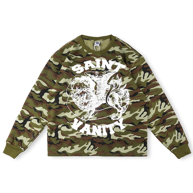 SAINT VANITY Winged Creature Graphic Long-Sleeve T-Shirt - Green Camo / White