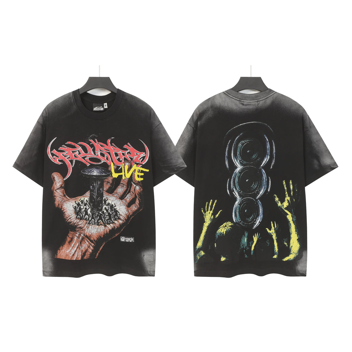 Hellstar Style Vintage Wash Graphic Oversized T-Shirt - Black