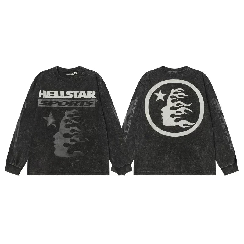 Hellstar Sports Vintage Wash Long Sleeve Tee - Washed Black
