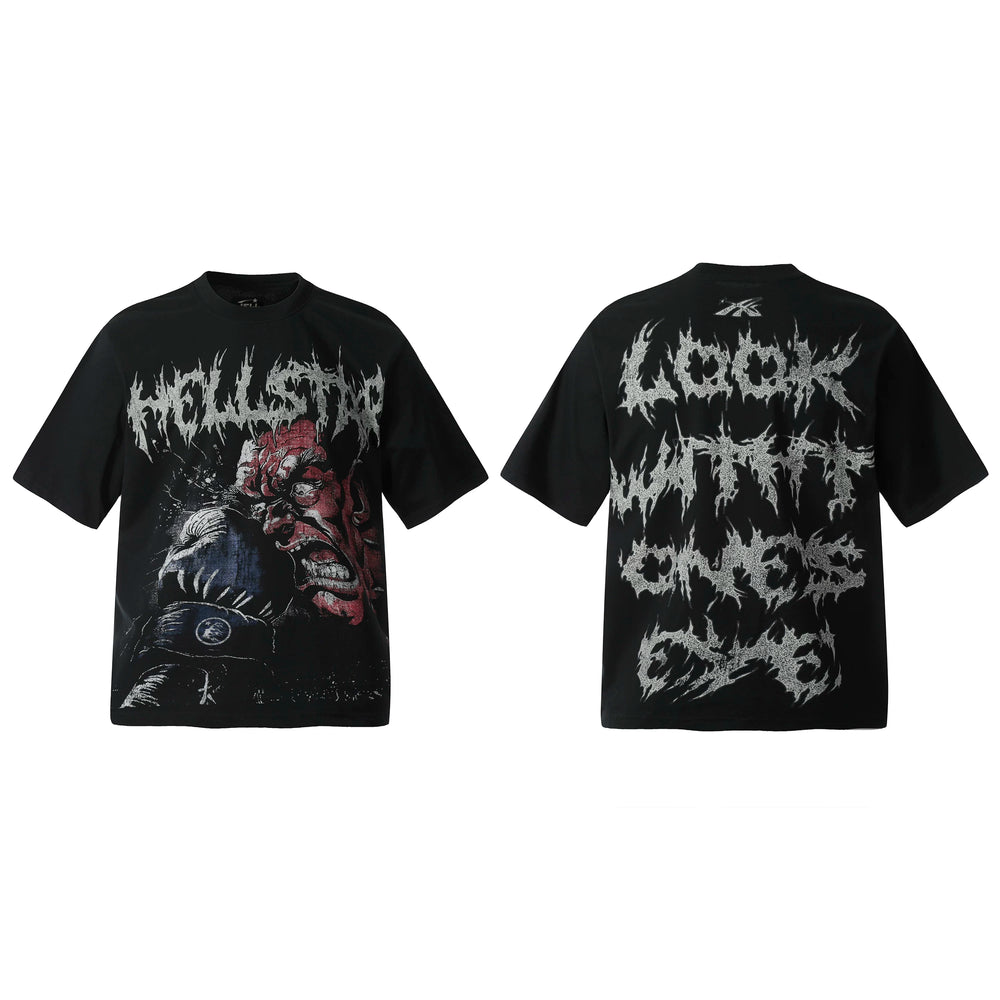 Hellstar Style Vintage Wash Graphic Oversized T-Shirt - Black