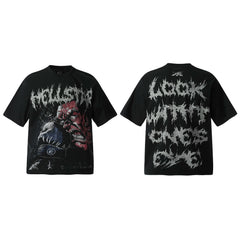 Hellstar Style Vintage Wash Graphic Oversized T-Shirt - Black