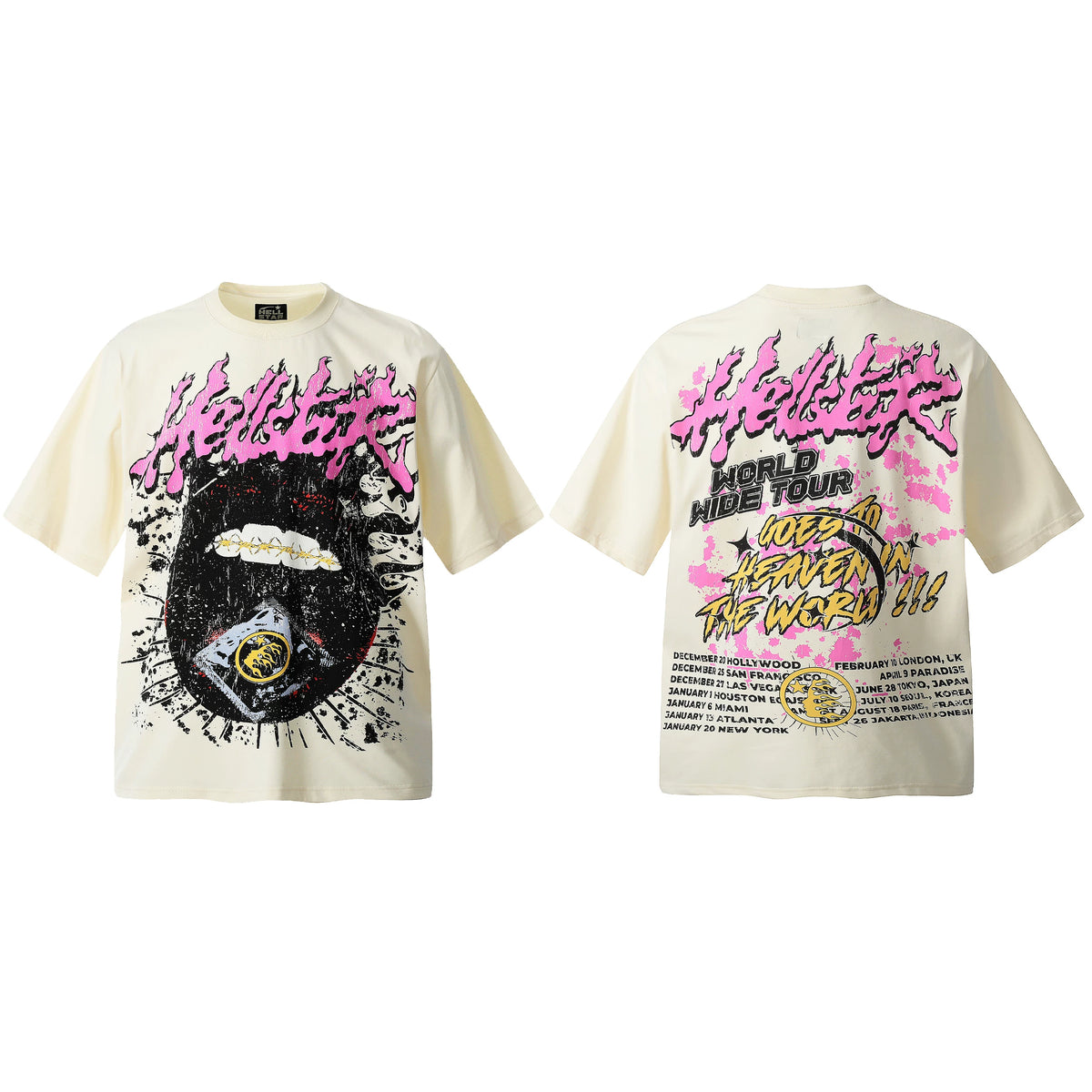 Hellstar Style Vintage Wash Graphic Oversized T-Shirt - Off White