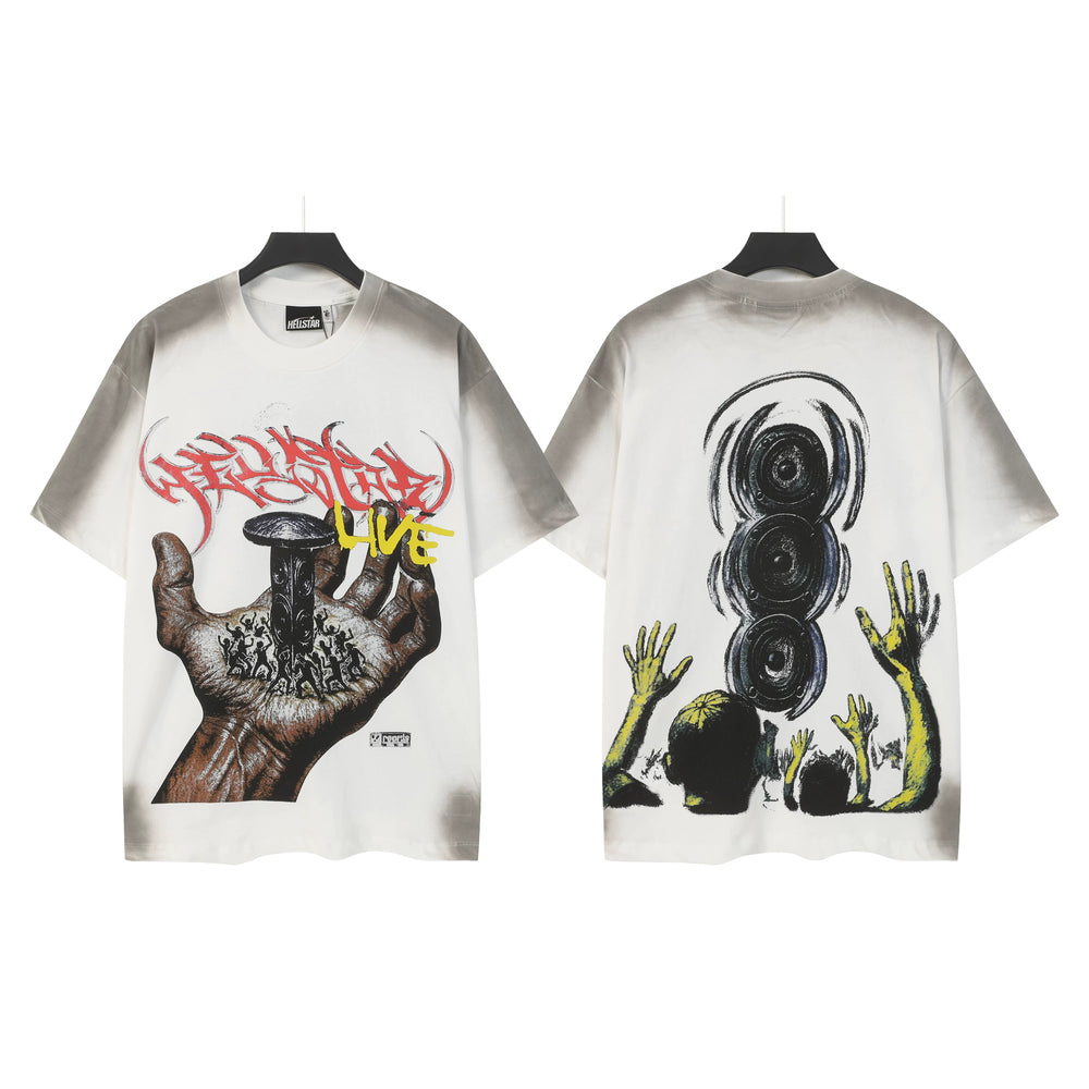 Hellstar Style Vintage Wash Graphic Oversized T-Shirt - Off White
