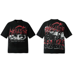 Hellstar Style Vintage Wash Graphic Oversized T-Shirt - Black