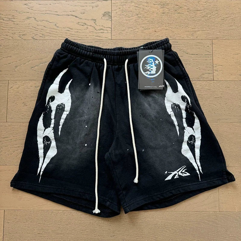 Foreign Trade American Trend Hell Star Retro Printed Ins Same Style Summer High Street Casual Trendy Washed Sports Shorts (13)