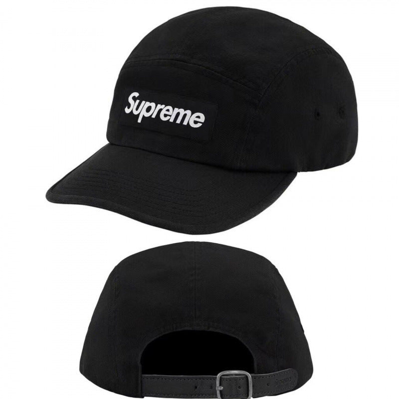 Supreme Black 5-Panel Box Logo Camp Cap with Leather Strap