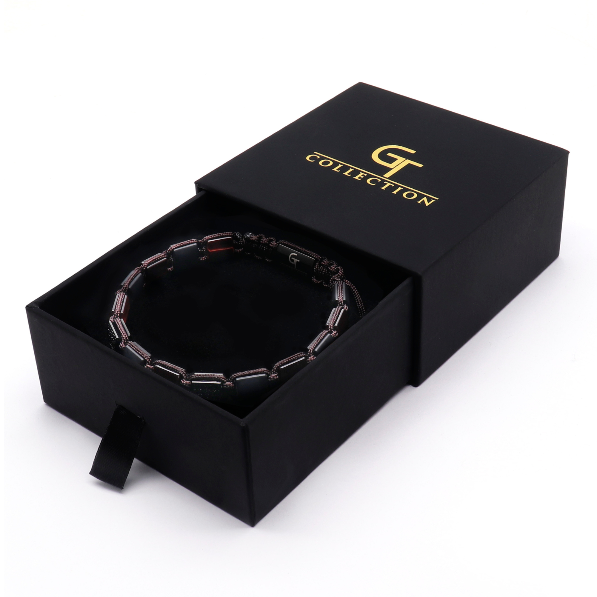 Men's RED TIGER EYE, BLACK ONYX Flat bead Bracelet