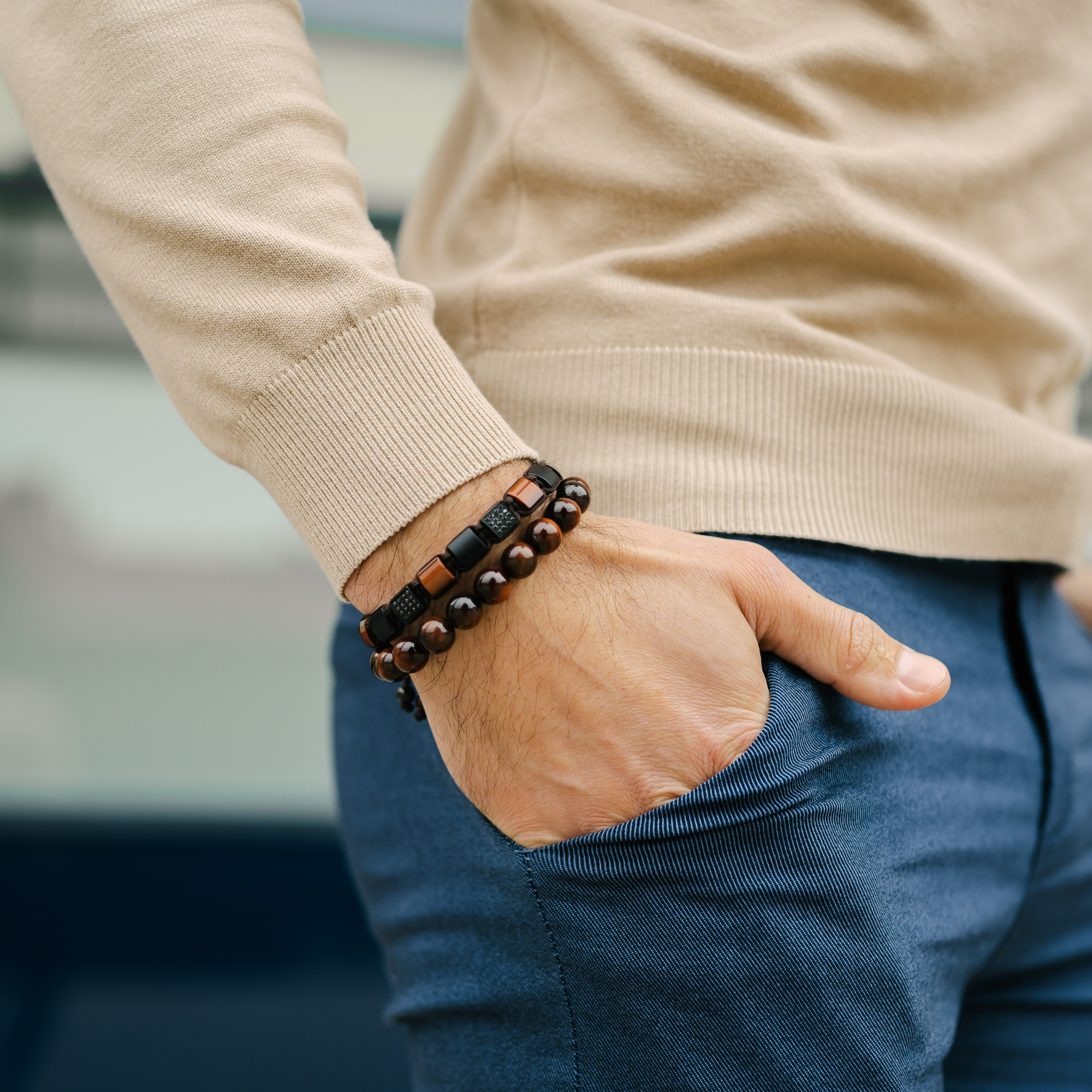 Men's RED TIGER EYE Beaded Bracelet
