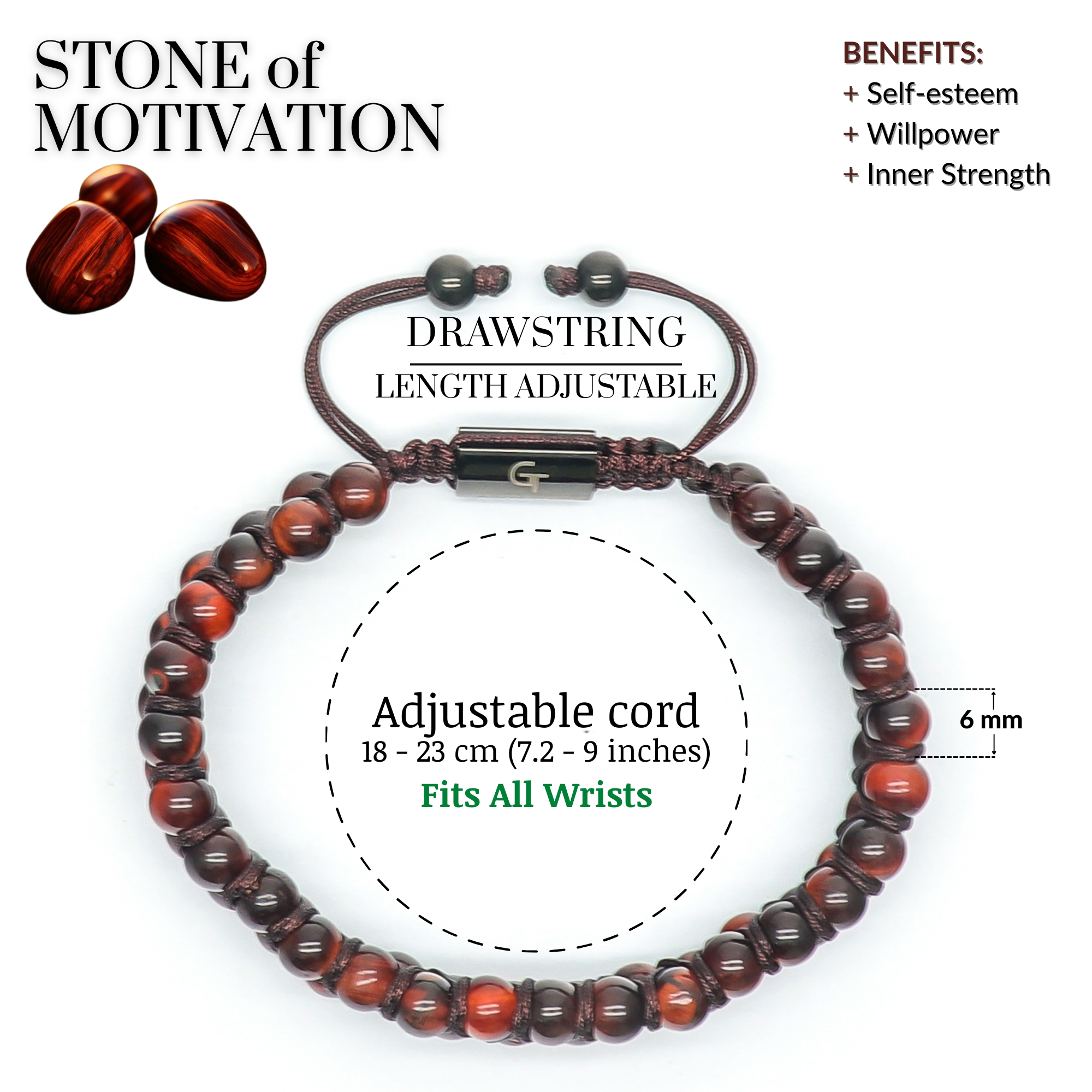 Men's RED TIGER EYE Double Bead Bracelet