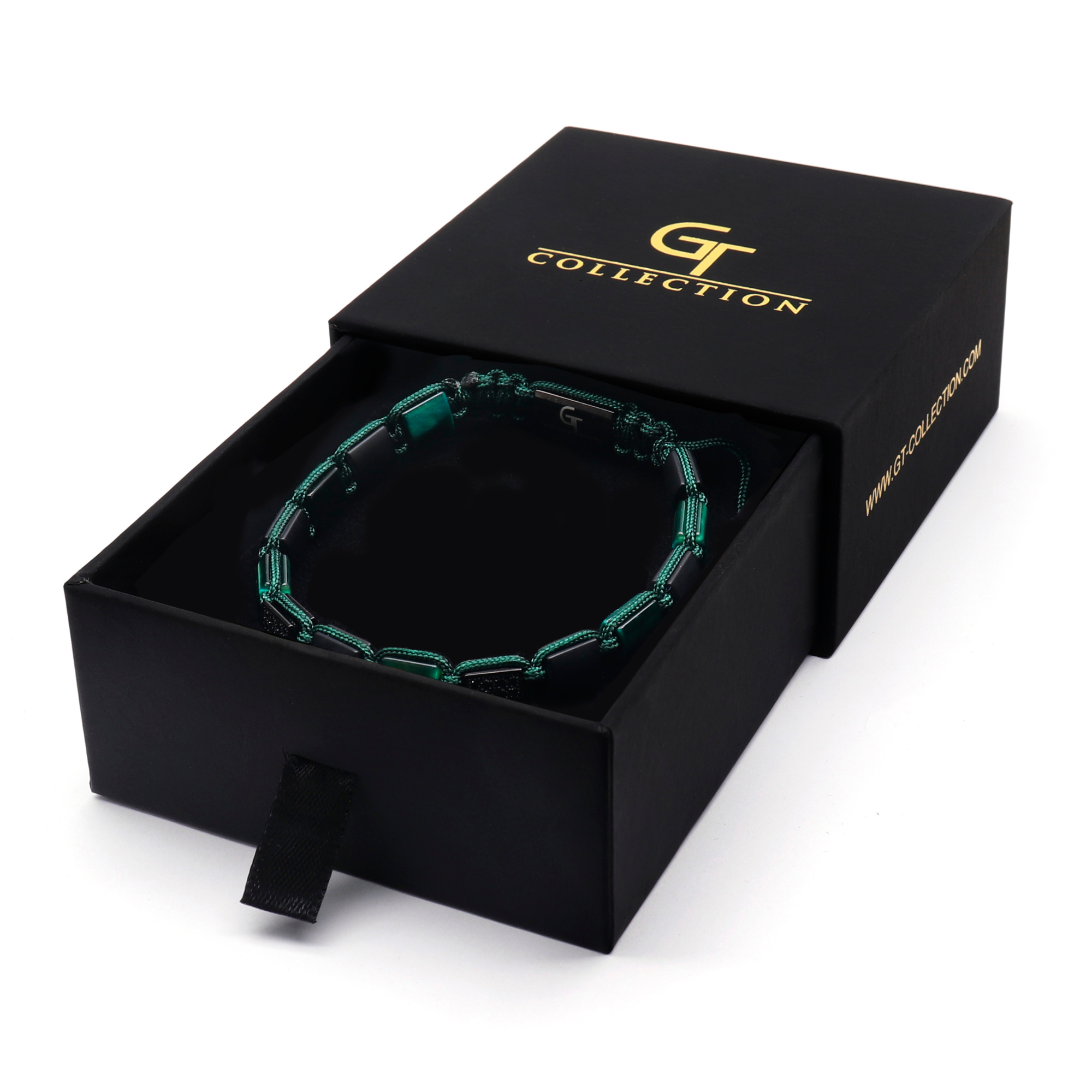 Men's GREEN TIGER EYE, BLACK ONYX Flat bead Bracelet