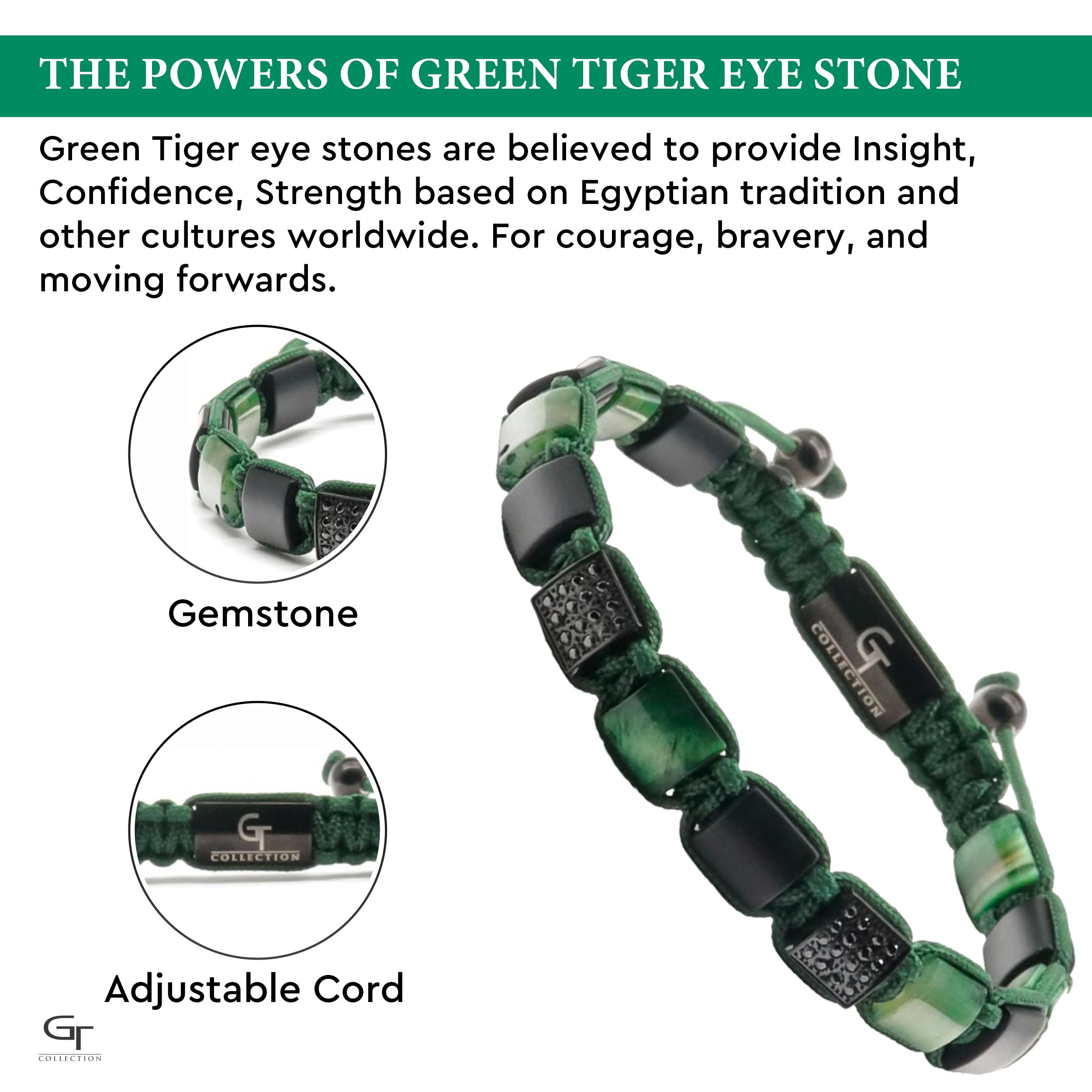 Men's GREEN TIGER EYE, BLACK ONYX Flat bead Bracelet