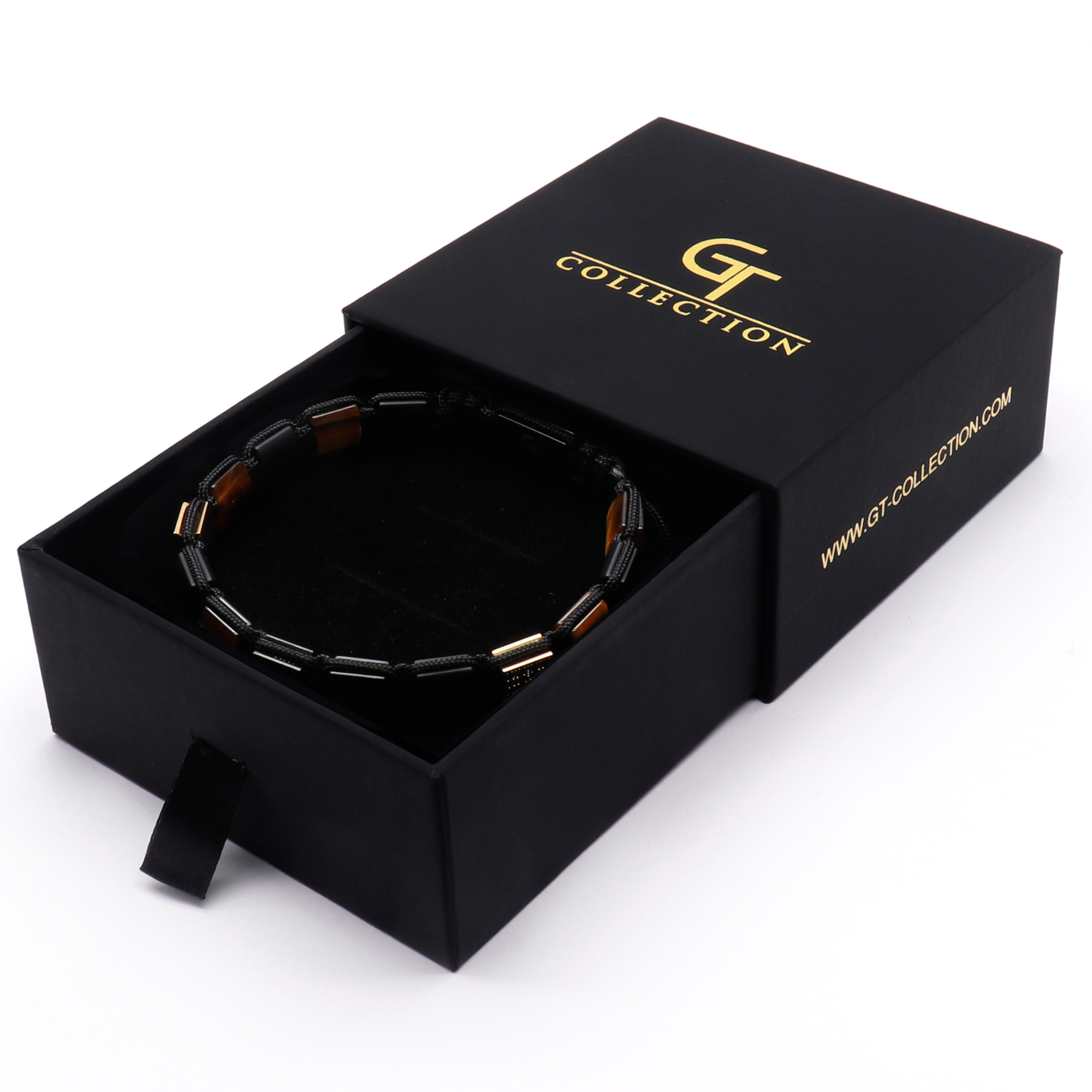 Men's TIGER EYE, BLACK ONYX Flat bead Bracelet