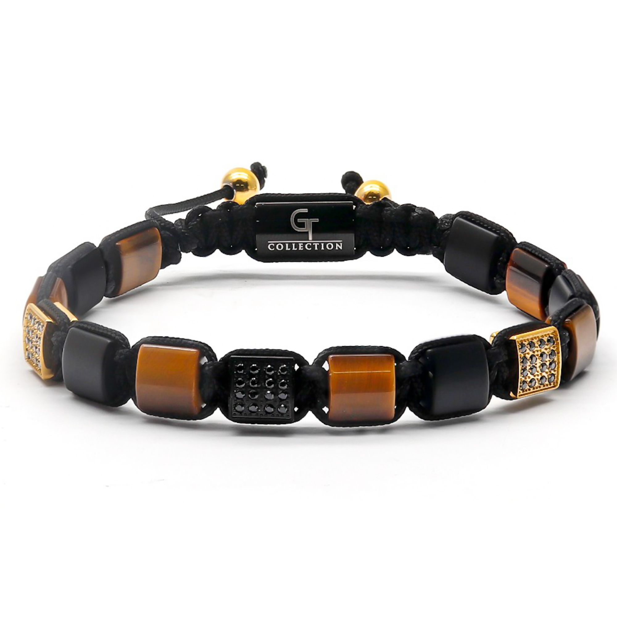 Men's TIGER EYE, BLACK ONYX Flat bead Bracelet