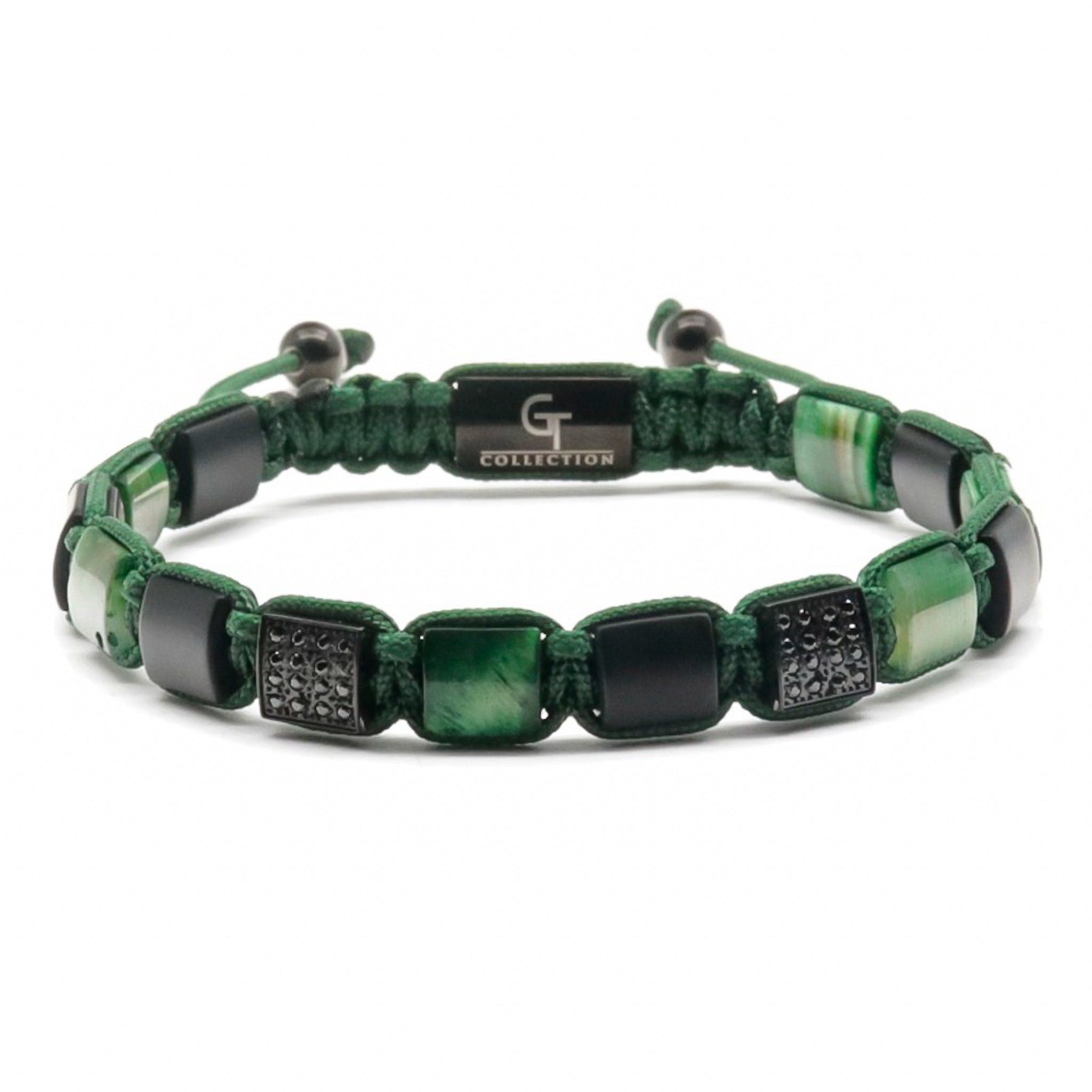 Men's GREEN TIGER EYE, BLACK ONYX Flat bead Bracelet