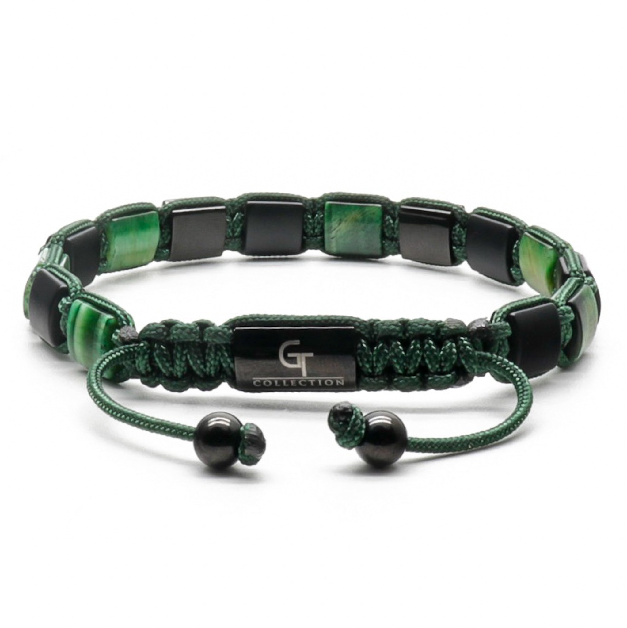 Men's GREEN TIGER EYE, BLACK ONYX Flat bead Bracelet