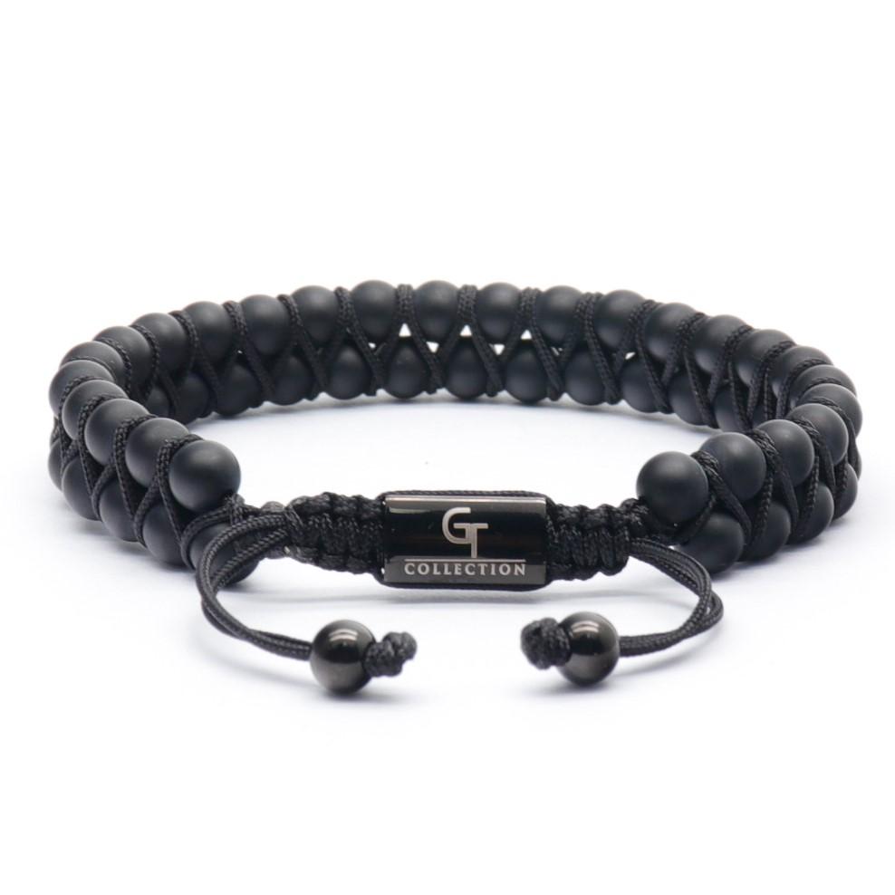 Men's BLACK ONYX Double Bead Bracelet