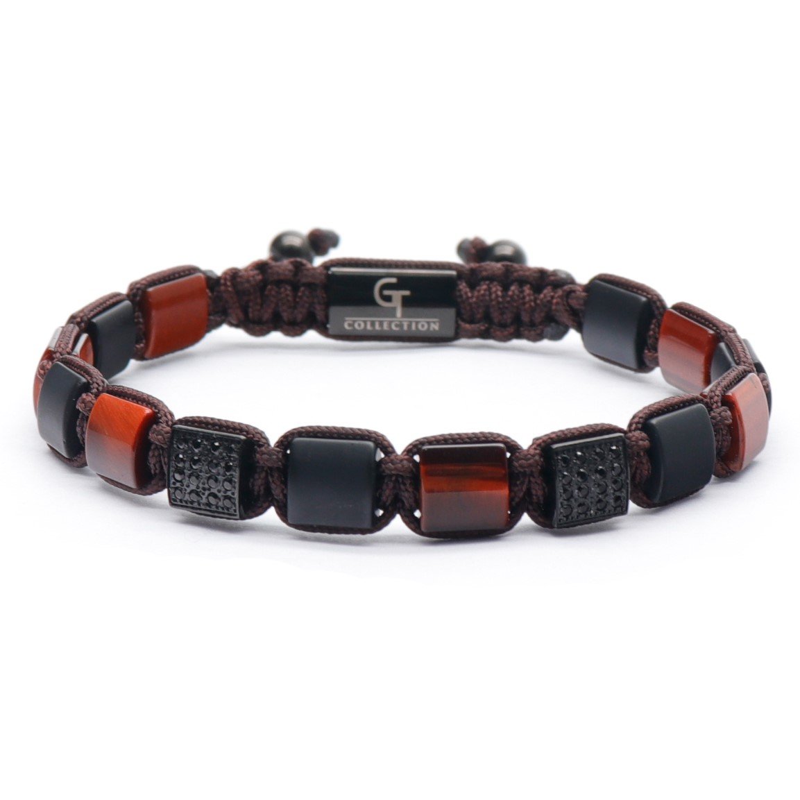 Men's RED TIGER EYE, BLACK ONYX Flat bead Bracelet