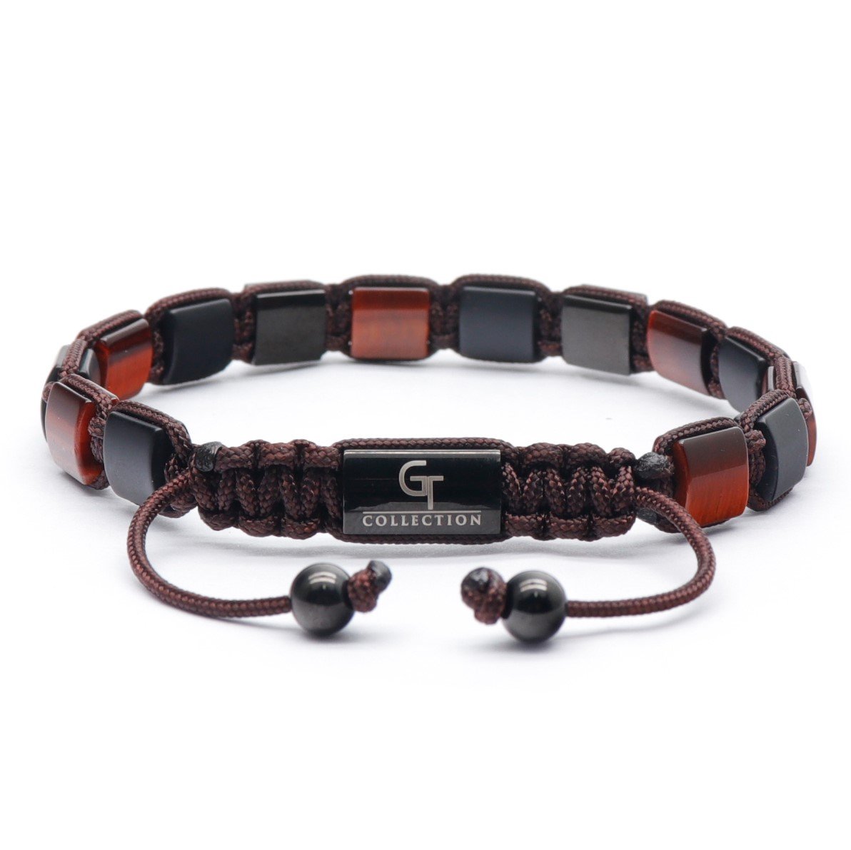 Men's RED TIGER EYE, BLACK ONYX Flat bead Bracelet