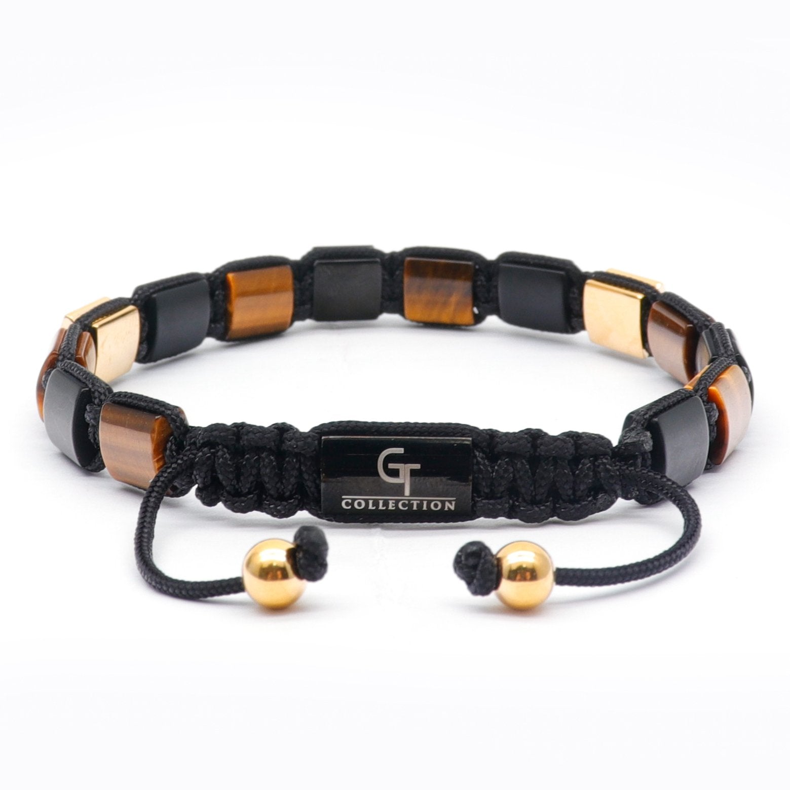 Men's TIGER EYE, BLACK ONYX Flat bead Bracelet
